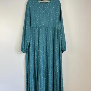 LC Waikiki Size 46 Maternity Teal Green Blue White Polka Dot Maxi Dress Tiered